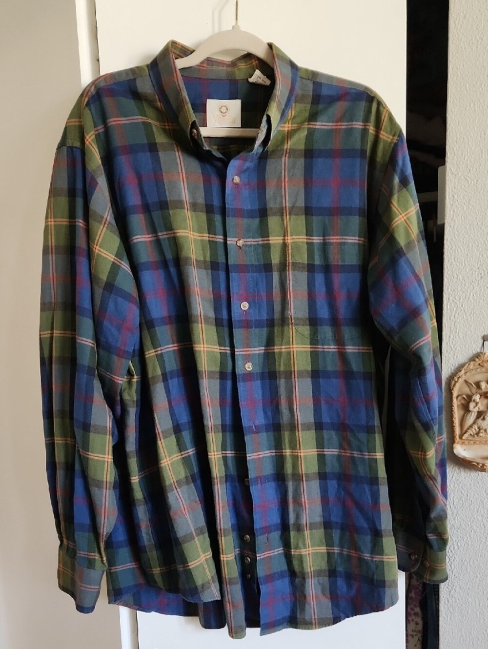 Viyella Green Plaid Cotton/ Wool Blend Button-Up Shirt Sz XL